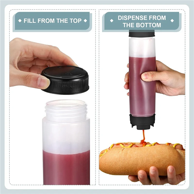 

M11K-12 Pcs 16 Oz Condiment Squeeze Bottles Inverted Plastic Squeeze Bottle For Sauces Refillable Tip Large Valve Dispenser