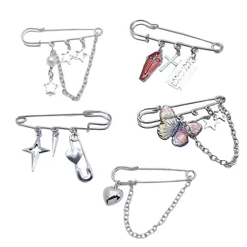 고딕 브로치 패션 스니커즈 배지 셔츠 칼라 액세서리, 십자가, 칼날, 별, 하트 종이 클립, 라펠 핀 브로치