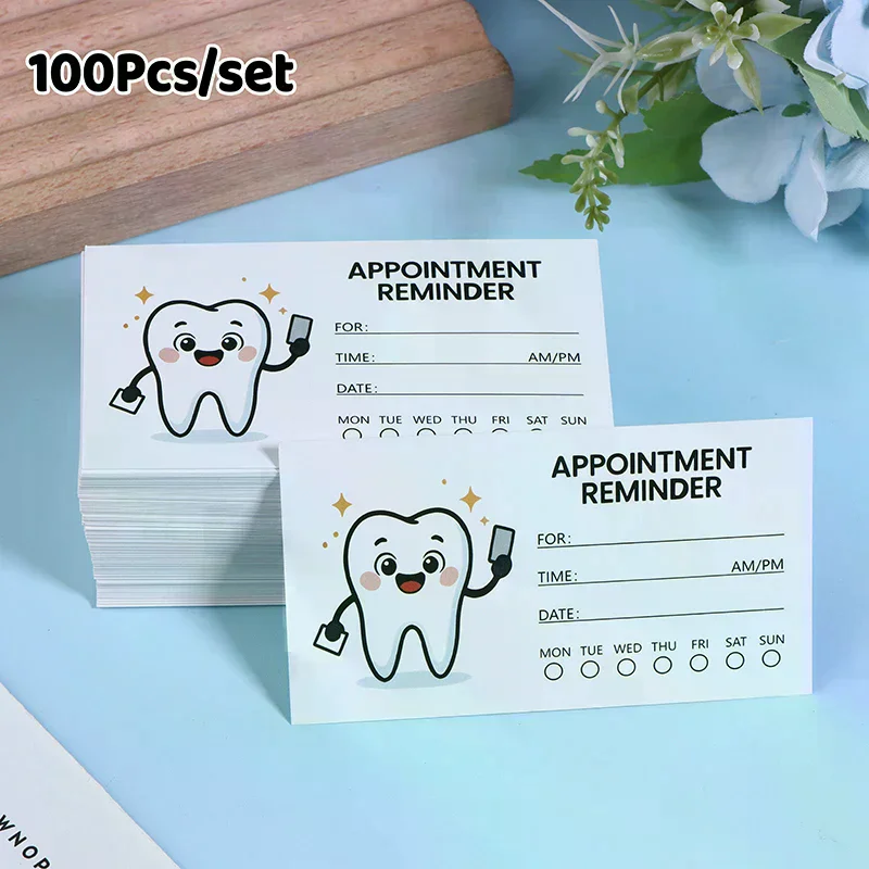 

100pcs Tooth Design Dental Appointment Reminder Cards Professional Patient Notification Cards With Checkboxes Time & Date