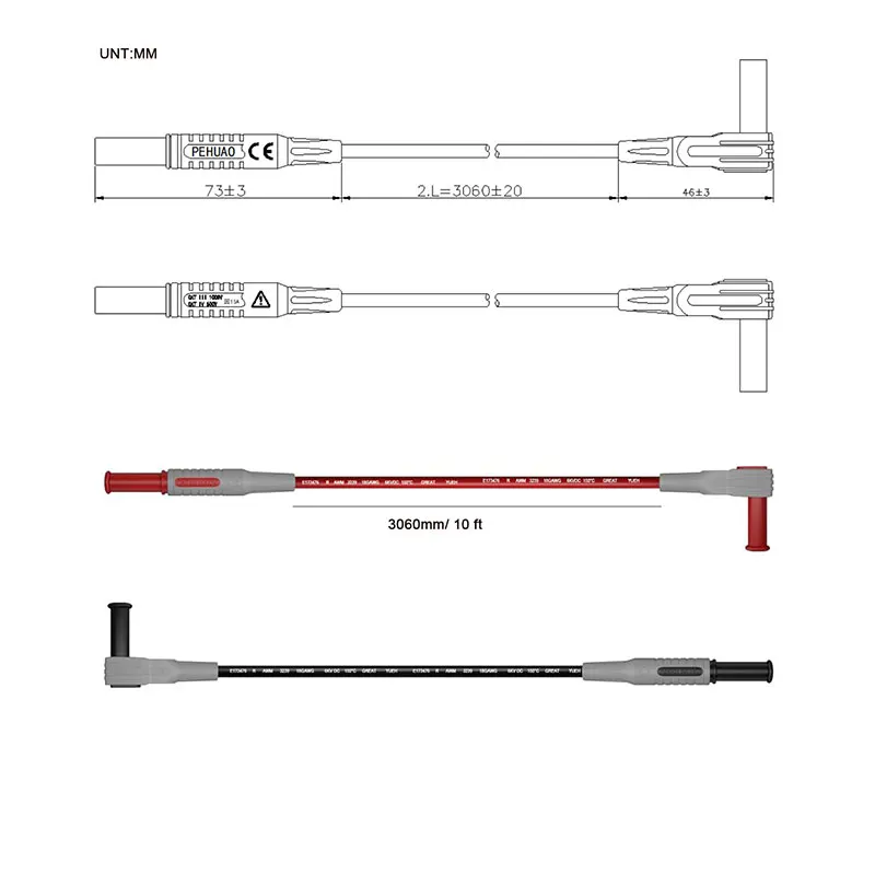 2 Stück superlange, weiche, isolierte Silikon-Multimeter-Messleitungen, 4-mm-Bananenstecker-Messkabel, Länge optional: 5FT/10FT – Detail 2