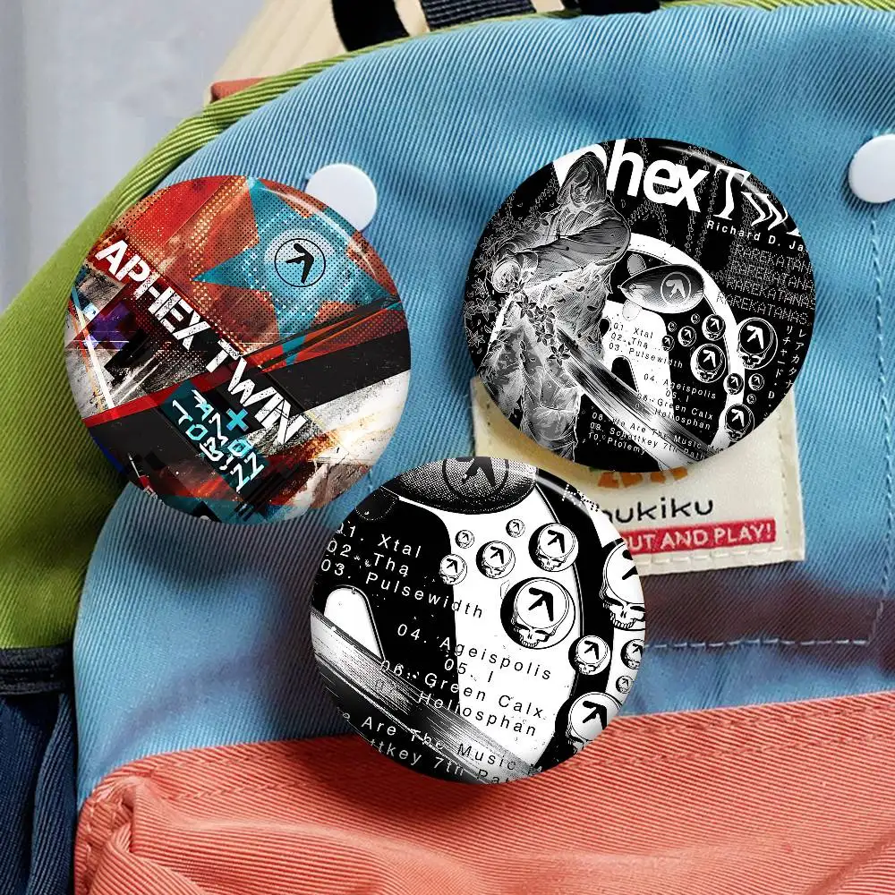 classic A-Aphex T-Twin Electronic Music Creative Pins Funny Round Snap-in Brooch Badge Backpack Hat Accessories Jewelry Gifts