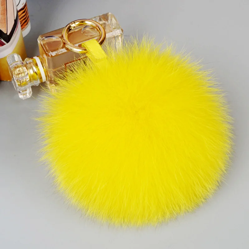 Big 10cm Fluffy Real Fox Fur Ball Pom Poms Natural Fur Pompom Leather Strap Keychain Key Chain Ring Pendant For Women Charm