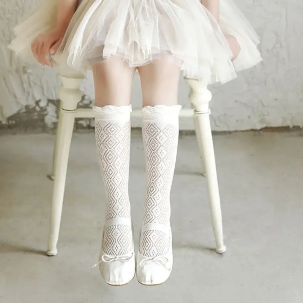 

3Pairs New Princess Lace Ruffle Stockings Breathable Thin Mesh Sock White Long Socks 1-12Year