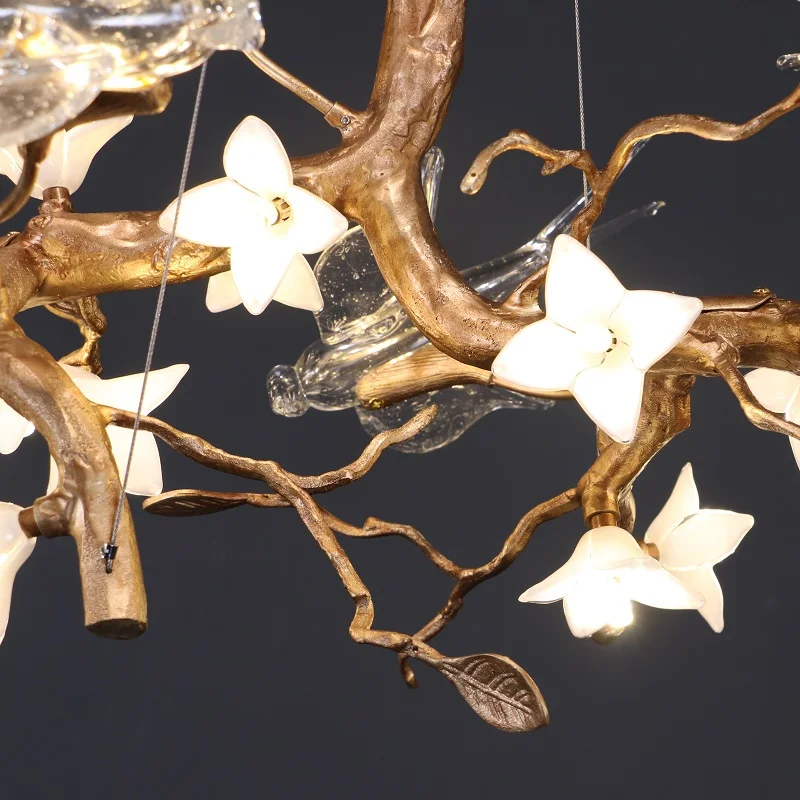 

Luxury Bird & Branch Crystal Chandelier - Vintage Glass Led Ceiling Light For Dining Room Bedroom Hotel & Living Room
