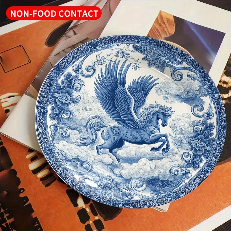 2D Flat, 2D Flat 21 Large Size Round Halloween Christmas Decorative Sign and Ornament, Porcelain Decoration 1 Pegasus Ceramic