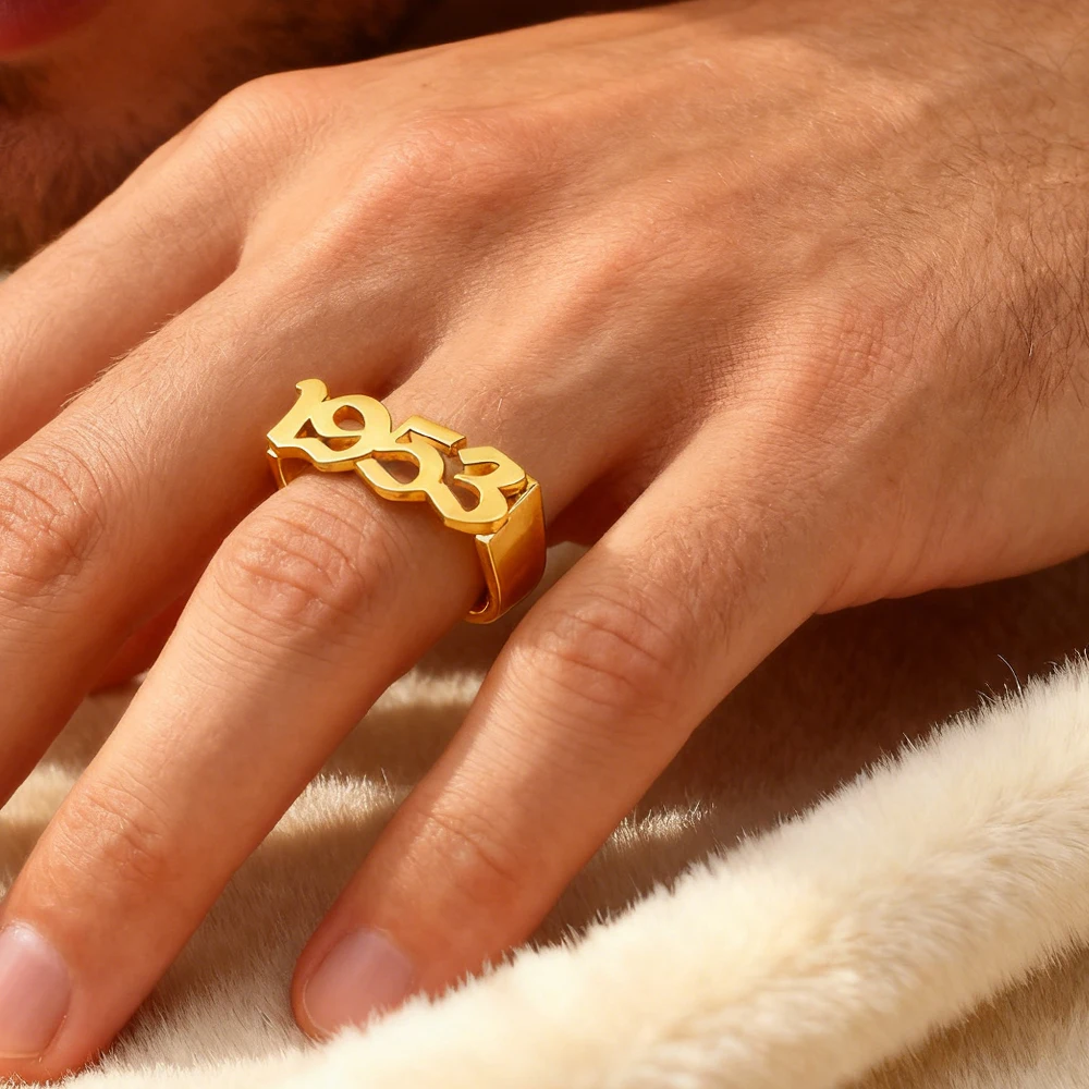 Personalized gothic Digital ring men Customized Year Number Stainless Steel Rings Couple dating Jewelry birthday Gifts