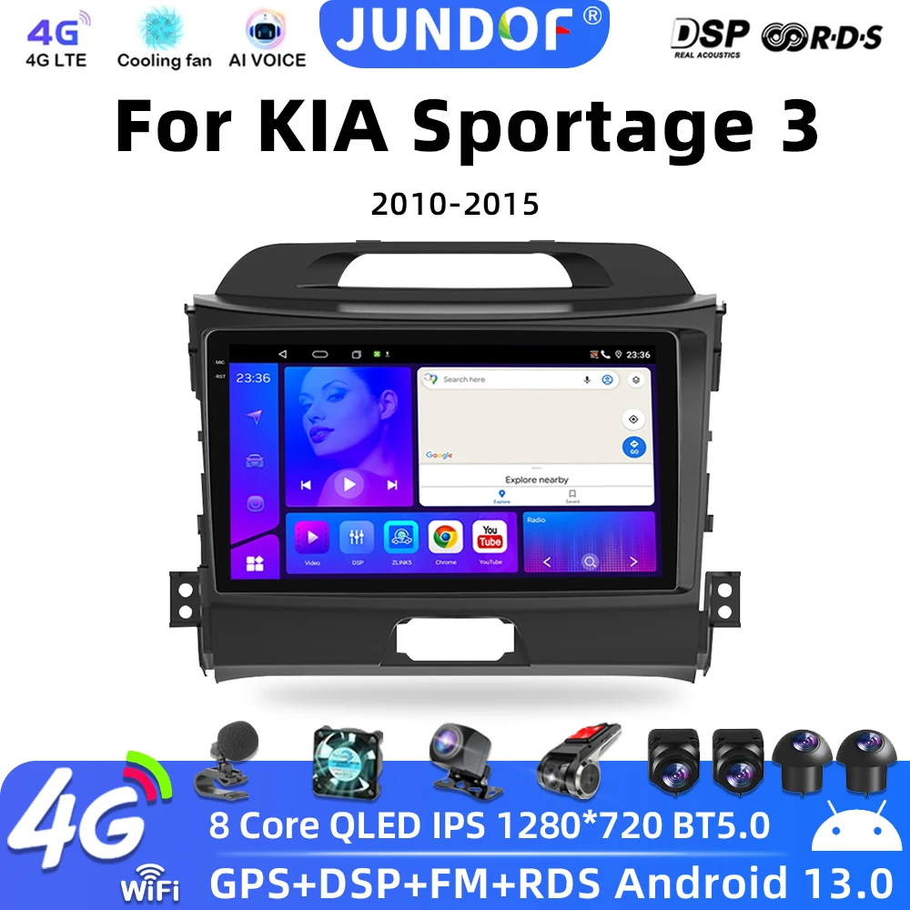 

JUNDOF 2 Din Android Auto Radio For KIA Sportage 3 2010 - 2015 Carplay 4G Car Multimedia GPS 2din Autoradio WIFI RDS DSP 4G BT