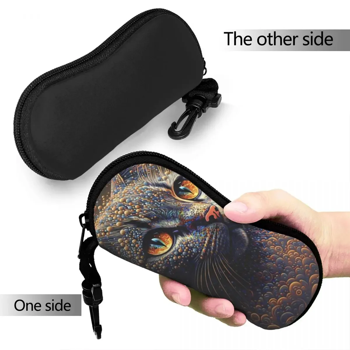 Estuche para gafas de gato con pintura, bolsa para gafas de sol con animales abstractos, práctico organizador de gafas de moda, caja portátil para gafas para hombres y mujeres