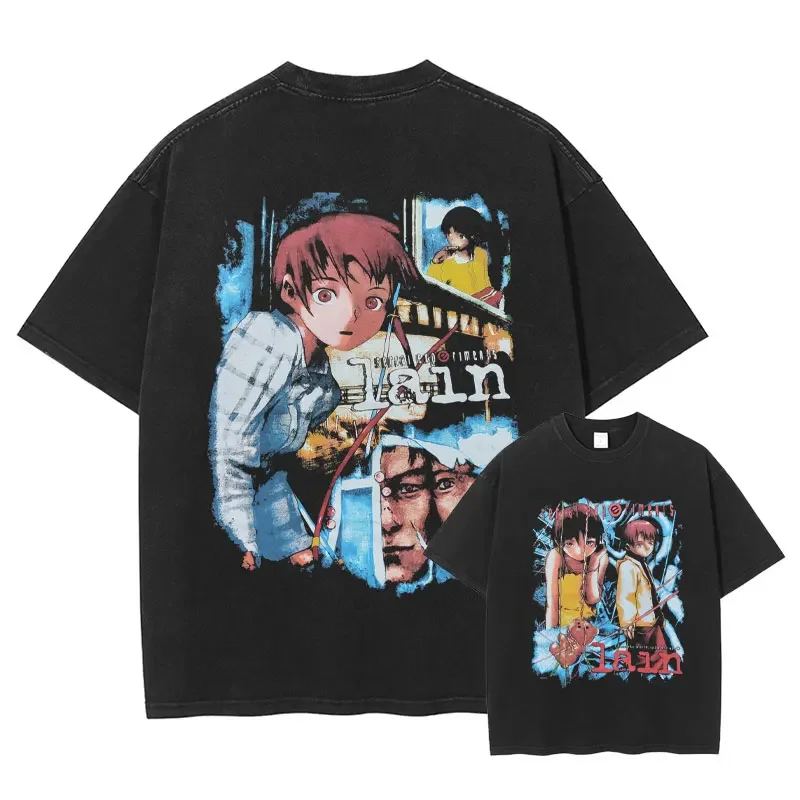 Nueva llegada ropa para hombre camiseta Homme camisetas hombres camiseta para hombres Anime Iwakura Lain Vintage lavado Manga patrón 62936