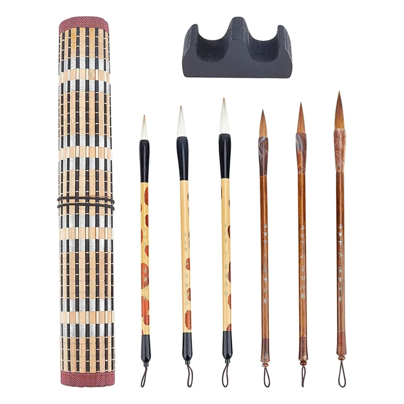 

NEW-8PCS Chinese Calligraphy Brushes Watercolor Brushes Painting Writing Brush Brush Holder For Beginner