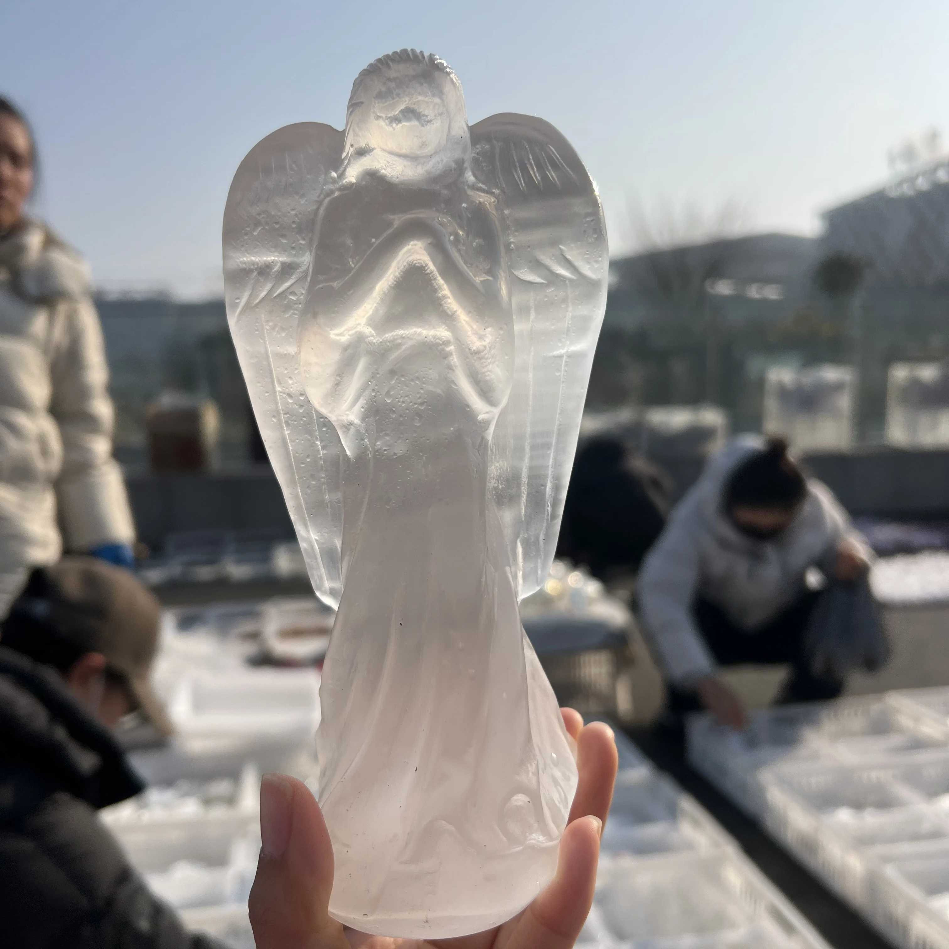 18CM Natural Crystal Selenite Guardian Angel Figurine Hand Carved Gypsum Healing Stone Gem Reiki Home Decor