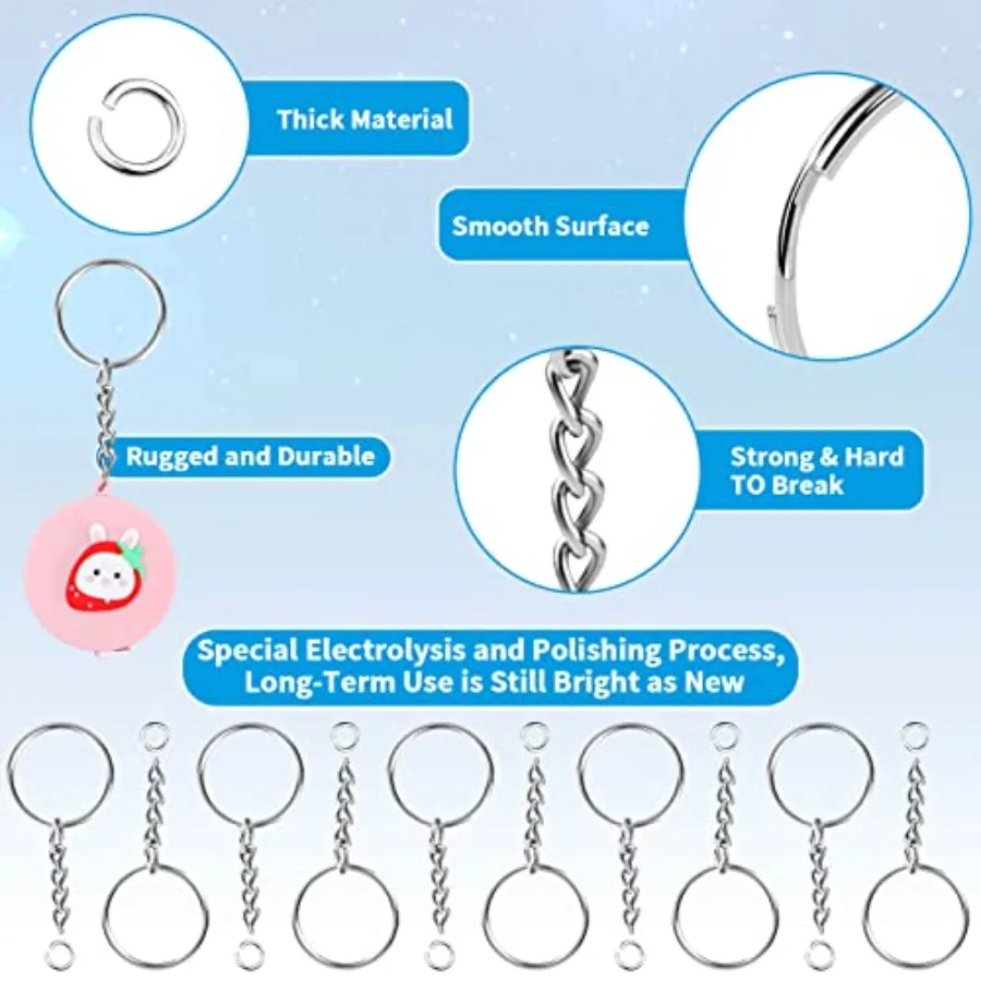 50 Stück Schlüsselanhänger mit Kette und 50 Stück Biegeringe Schlüsselanhänger Ringe Kit Erkenntnisse Bulk für Schlüsselanhänger Herstellung Zubehör DIY Handwerk