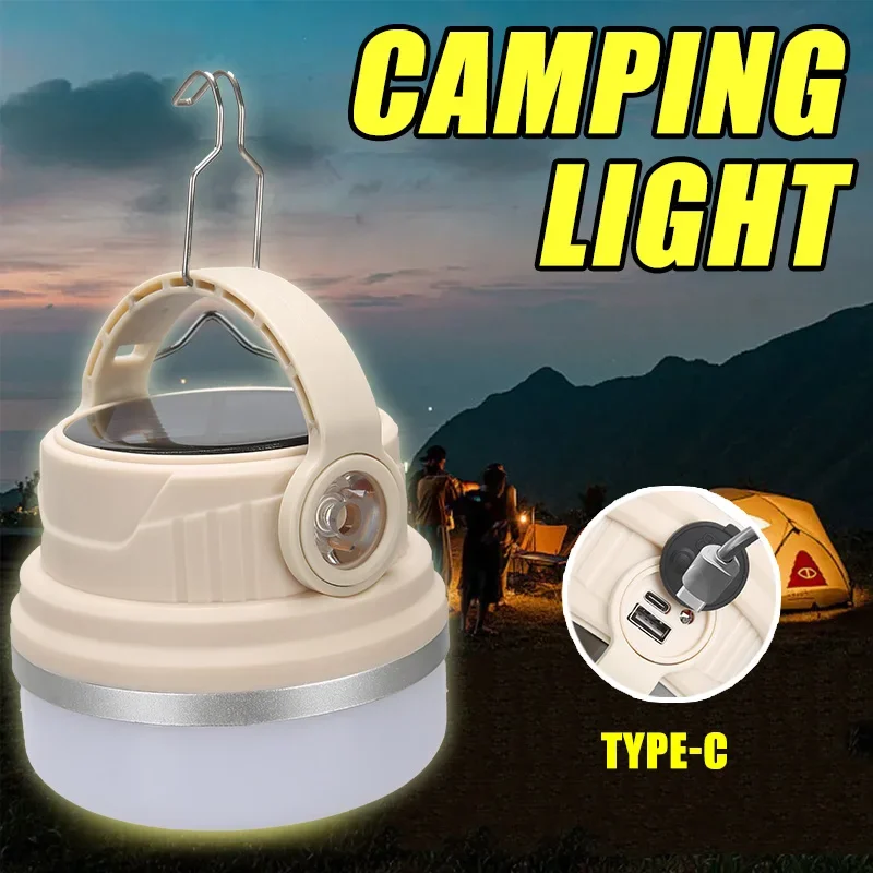 Portable Solar LED Camping Lantern USB Rechargeable Waterproof Lamp with Power Display for Outdoor Emergency Tent Hunting Light