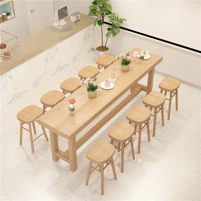 

Solid wood bar table bar high table milk tea shop tables and chairs