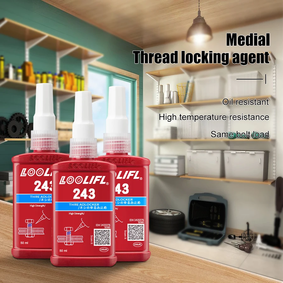 243 Blue Medium Strength Threadlockers, Universal Thread Adhesives, For All Metal Threaded Components, Removable Waterproof 50ML