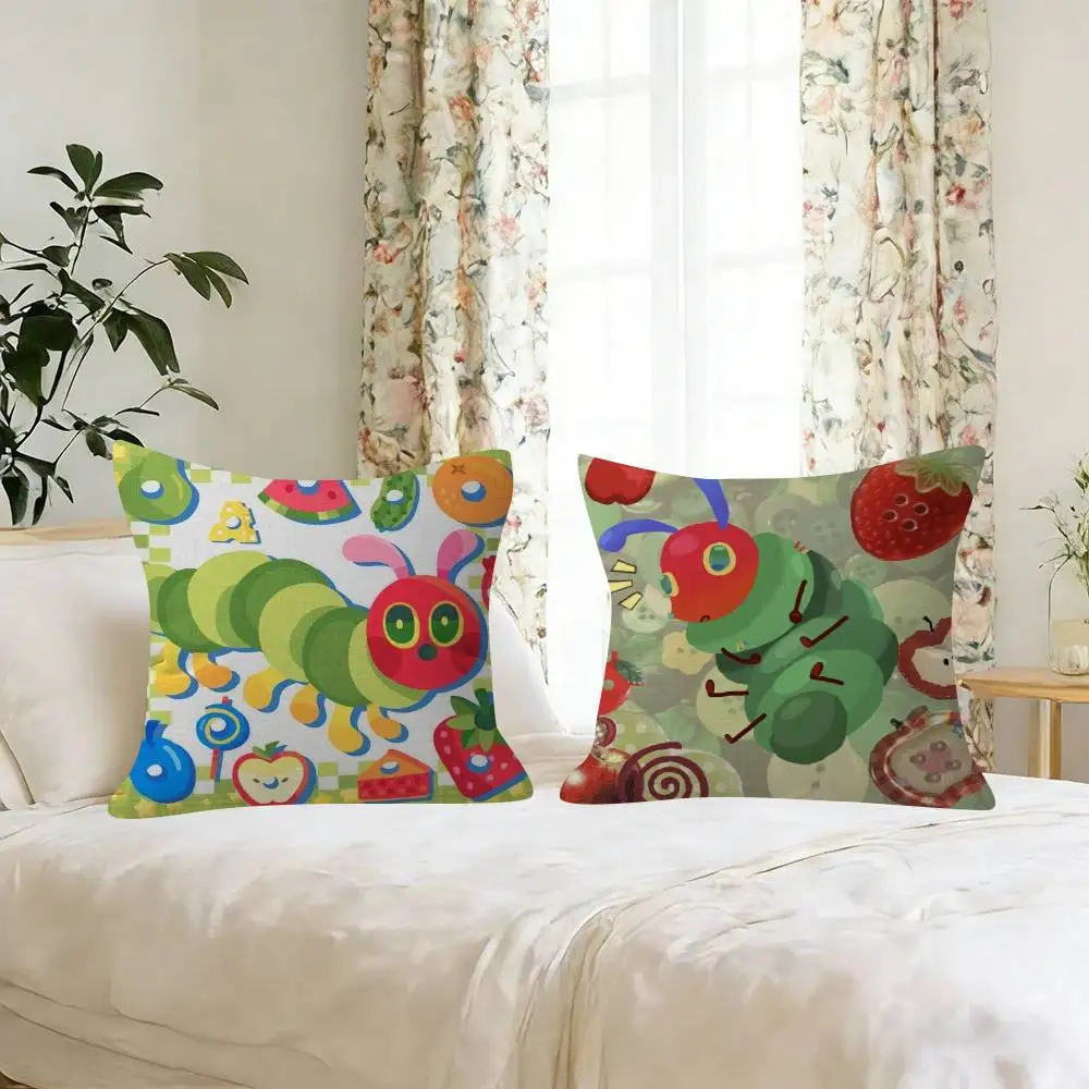 Cute The Very Hungry C-Caterpillar Cartoon   Pillow Cover for Bedroom Room and Living Room Sofa Decorative Cushion Cover