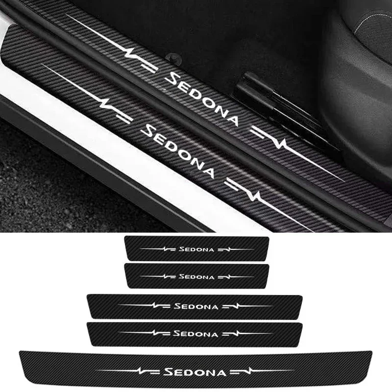 For KIA Sedona Emblem Carbon Fiber Car Door Sill Anti Kick Sticker Scuff Scratch Auto Door Threshold Strip Tape Waterproof Film