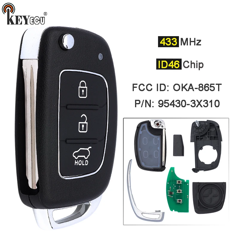 KEYECU 433MHz ID46 Chip P/N: 95430-3X310 FCC ID: OKA-865T Flip Remote Control Key Fob for Hyundai Elantra 2014 2015 2016