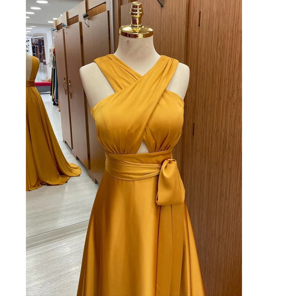 Summer Luxury Women Evening Dress Sleeveless A-Line Pleat Cross Satin Gowns Chapel Train Special Occasion Custom Dresses 2024