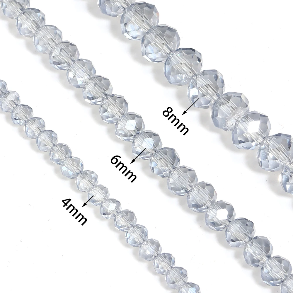 1 Strand 4/6/8mm Faceted Crystal Beads Light Blue Gray Glass Loose Beads For DIY Jewelry Making Bracelet Necklace Accessories