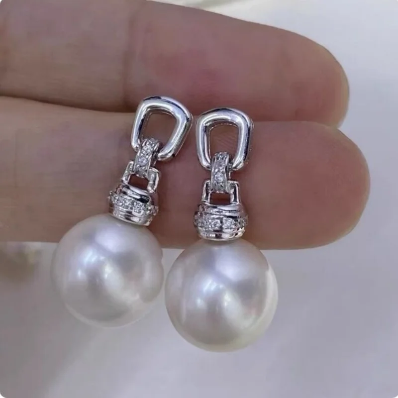 

Сверкающие серьги из серебра 925 пробы с натуральным белым круглым жемчугом Южных морей AAA+ 9-10 мм
