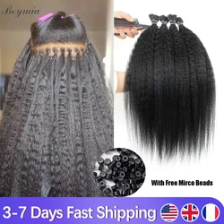 Kinky Straight Human Hair Extension Brazilian Micro link Hair Yaki Straight I Tip Hair Virgin Micro Loop Ring Hair Extensions