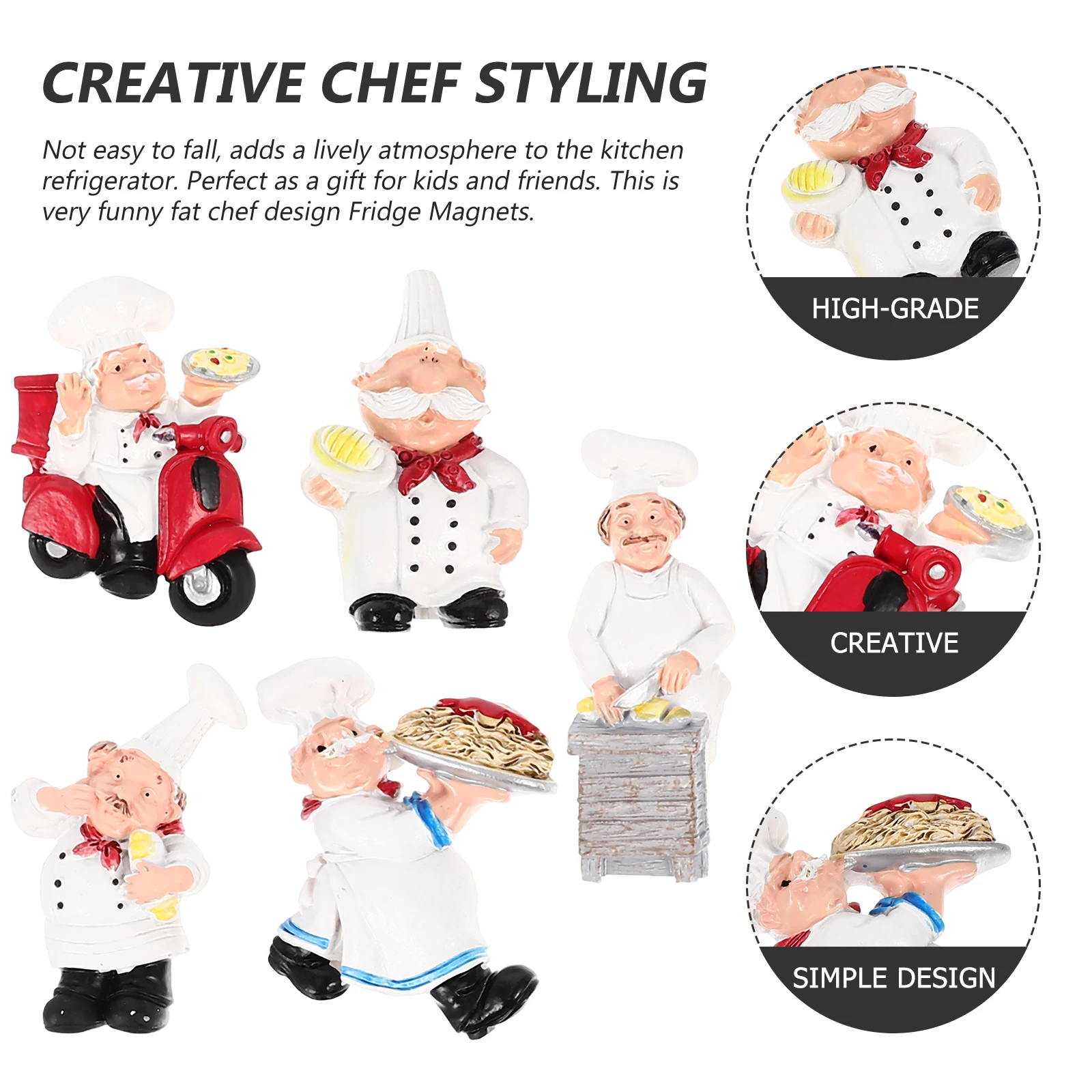 

5pcs Chef Shaped Fridge Magnets Adorable Resin Decorations Kitchen Refrigerator Magnetic Planner Charms Home Decor Gifts