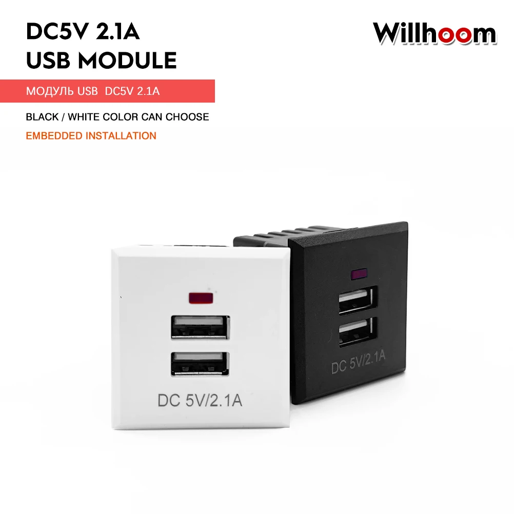 5V 2.1A Dual USB AC Power Socket incrustado Dual USB Desktop receptáculo DC Charging Power Panel Module Outlet test circuito DIY