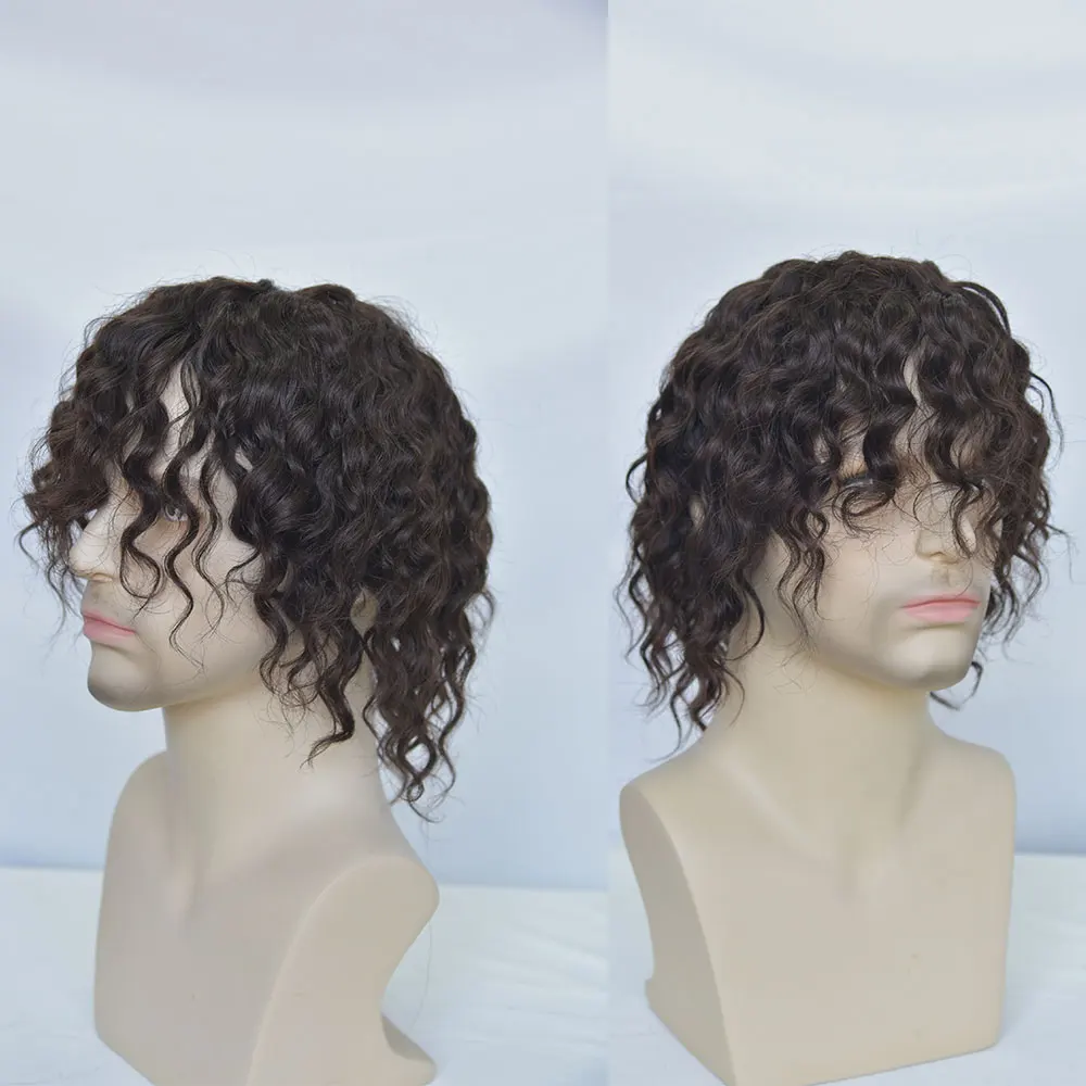 Pelucas rizadas cortas para mujeres negras, cabello humano sin pegamento, cabello rizado profundo para hombres, sin encaje frontal, Color marrón, peluca de densidad ligera