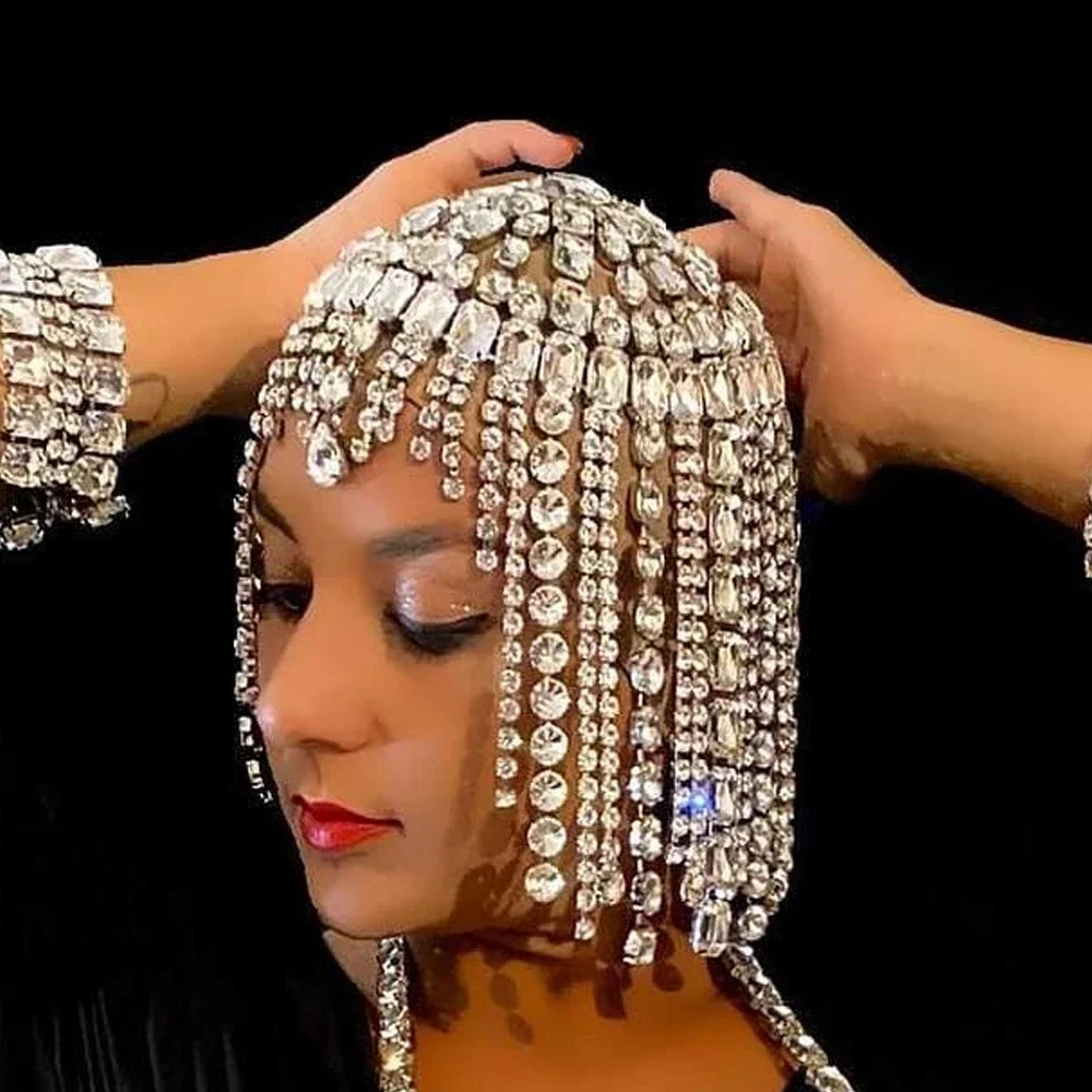 Luxury Rhinestone Tassels Headdress Fashionable Headwear Elegant Bridal Head Chain Hat Ornament Embellished Accessory for Head