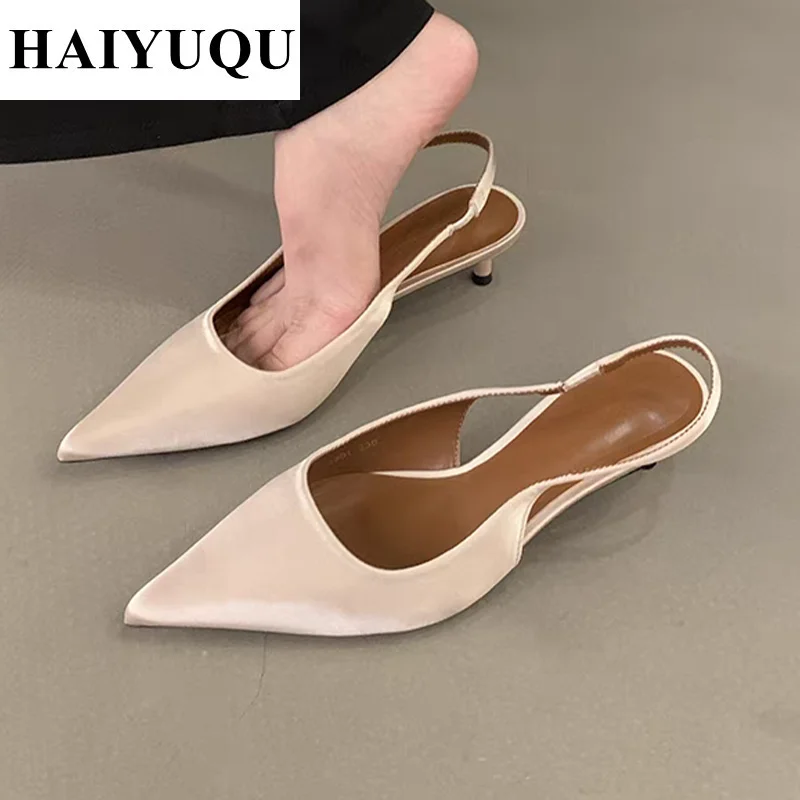 Sexy Pointed Toe Women Mid Heels Sandals Summer Wedding Shoes 2025 Luxury Dress Elegant Pumps Ladies Party Slingback Slippers