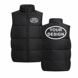 Customize Your LOGO Men's Sleeveless Vest Jacket Down Windproof Jacket Solid Color Warm Winter Coat