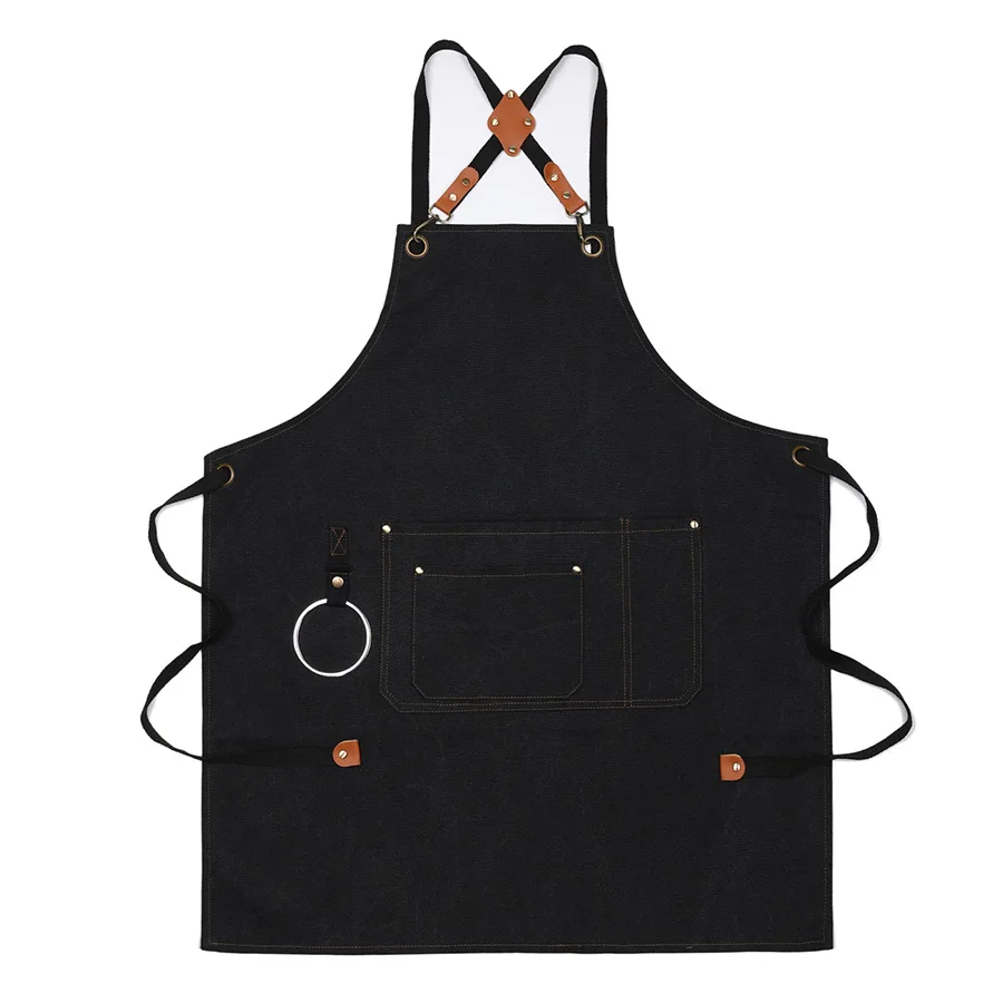 

Canvas Apron Household Kitchen Coffee Shop Catering Flower Art Men's and Women's Overwear Waterproof Denim Work Wear Apron