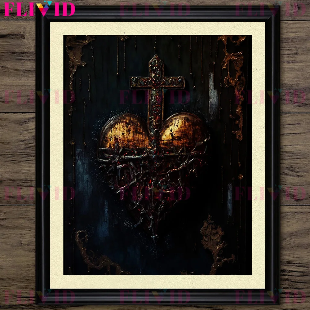 The Weathered Sacred Heart Vintage Photography Wall Art Canvas Painting Sacred Heart Statue Photos