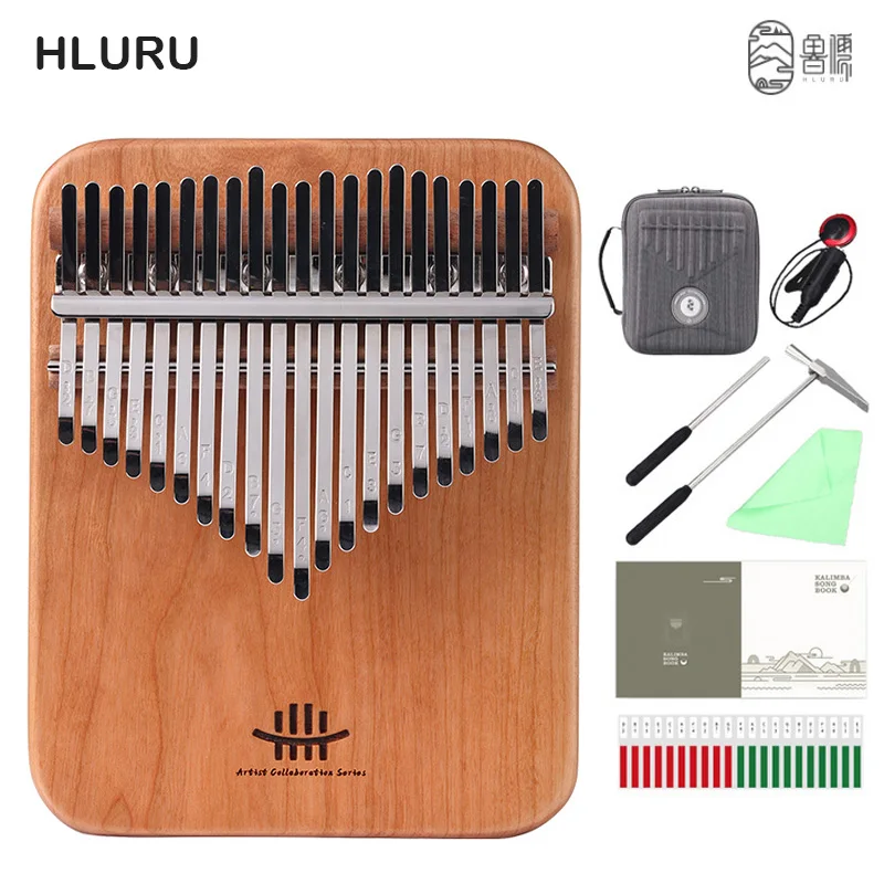 HLURU 21 Keys Kalimba Professional Thumb Piano All Solid Wood Veneer Cherry Wood Kalimba Finger Piano Keyboard Instrument