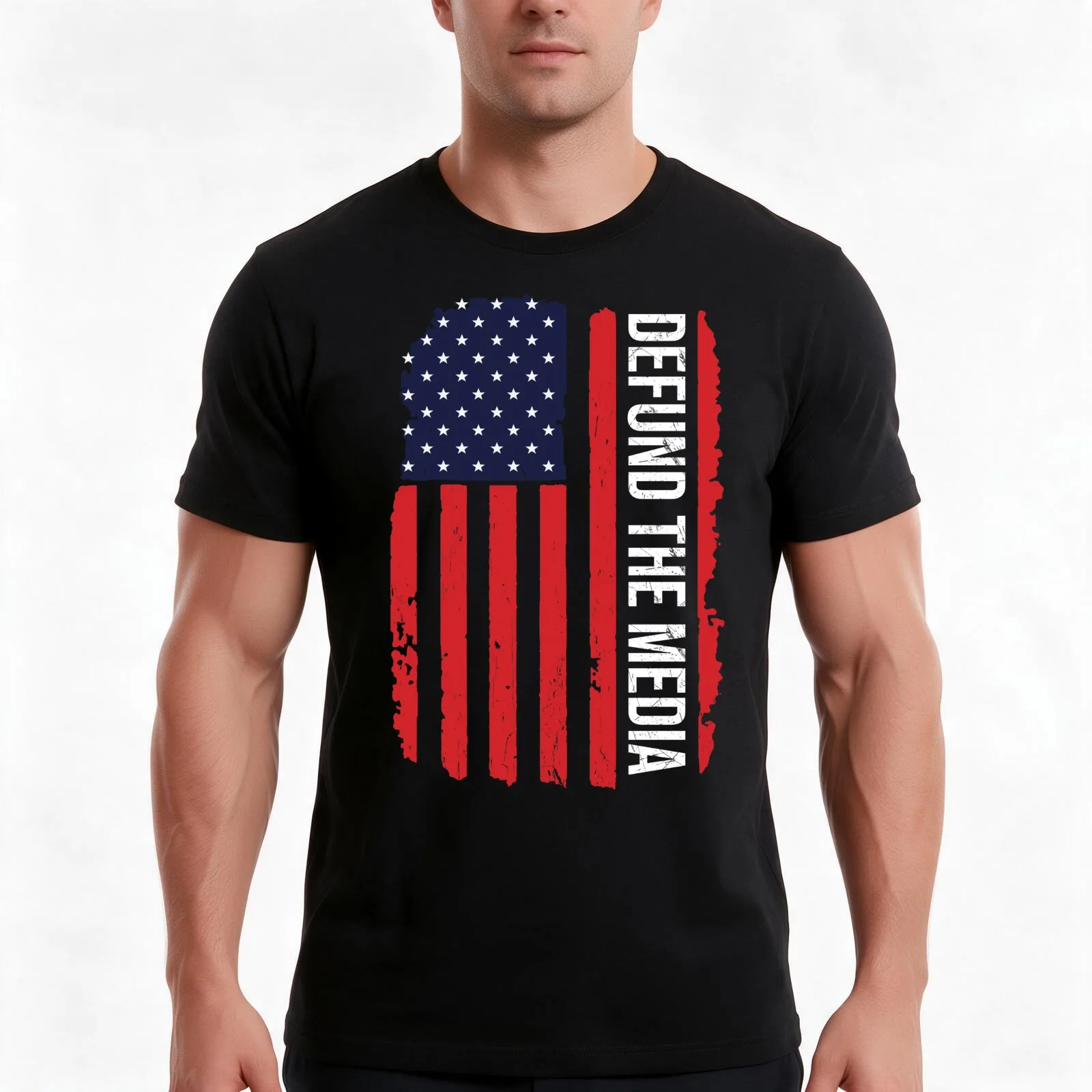 DEFUND THE MEDIA Amriecan flag Gift T-Shirt, Summer Casual Cotton Tee, Oversized Streetwear Tops, Vintage Graphic Print