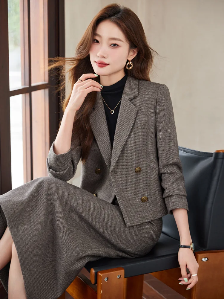 Women's Woolen Suit Jacket for Autumn and Winter2024New formal occasion fashion suit for petite individuals, short style fashion