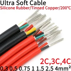 Square 0.3 0.5 0.75 1 1.5 2 2.5 4mm Ultra Silicone Rubber Cable 2 3 4 Cores Insulated Flexible Copper High Temperature Wire