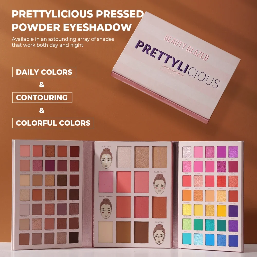 BEAUTY GLAZED 84 Colors Eyeshadow Longlasting Waterproof Shimmer Highlighter Contour Blush 4 in 1 Eyeshadow Makeup Palette