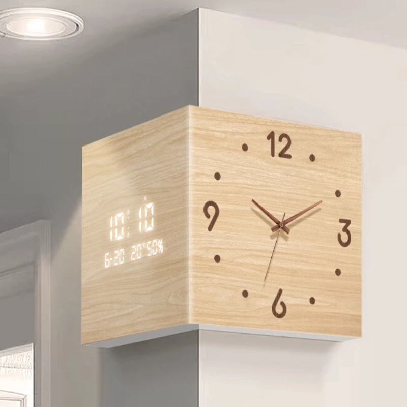Corner Digital Clock Set -No Drill Double Sided Wall Clock,Silent Battery Operated Timepiece&Creative Wall Decor for Home Office