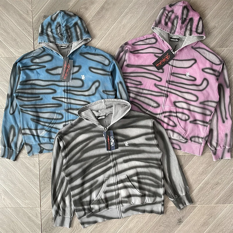 

Худи Hellstar Studios Classic Logo Airbru на молнии, свободного кроя, модный молодежный кардиган для весны и осени