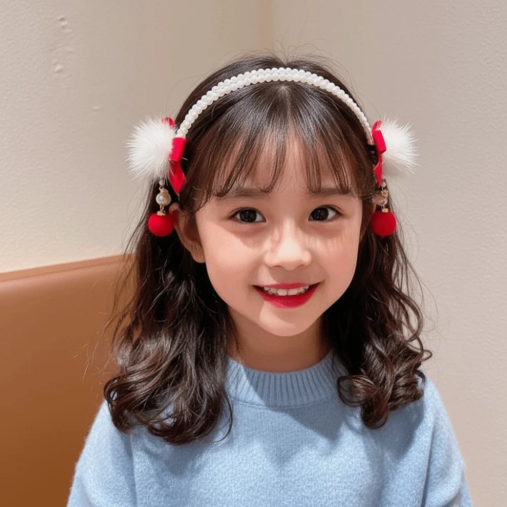 أنيقة الأحمر النمط الصيني عقال الكرة اللؤلؤ زهرة القديمة أغطية الرأس شرابة لطيف السنة الجديدة الشعر هوب المنزل #4