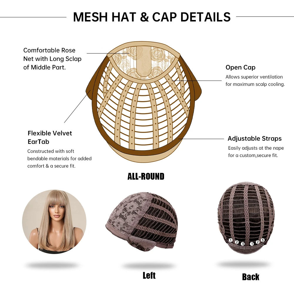 LOUIS FERRE Ash Blonde Natural Synthetic Wigs Medium Straight Hair Wig With Bangs For Women Daily Party Use Heat Resistant Fiber
