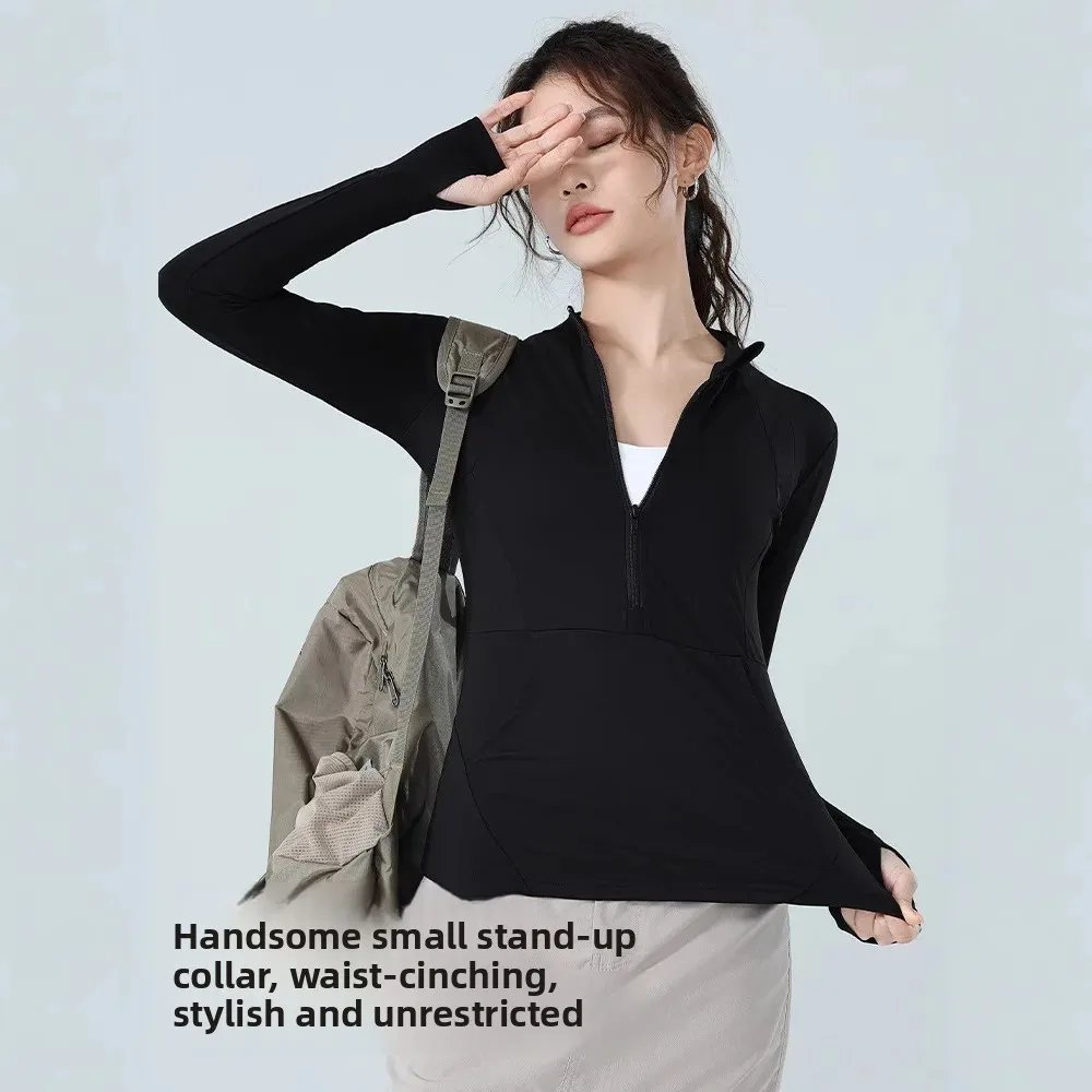 جديد 2025 لولو نصف سحاب تنفس الوقوف طوق اليوغا رياضية سليم صالح خفيفة الوزن ركوب الدراجات سترة للنساء الصيف رقيقة #4