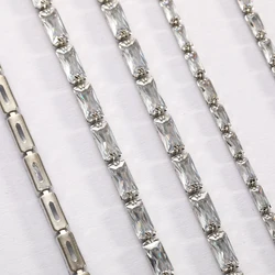 1 Yard Silver Base Rectangle Zirconia Cup Chains Glitter Rhinestone Chains For Bracelet Necklace DIY Zircon Chains Dress Parts