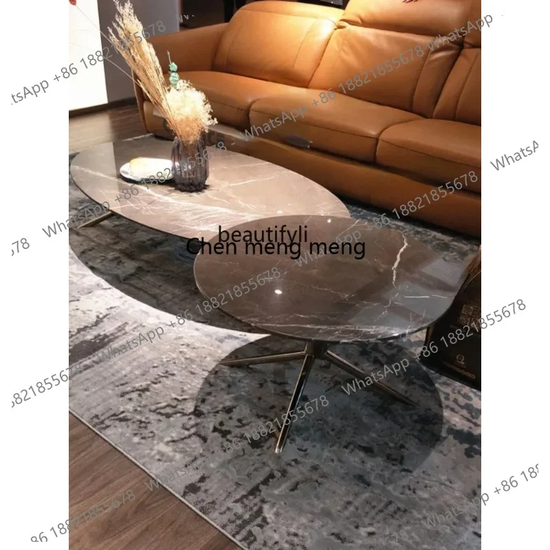 lhy 26 new LBX Italy Light Luxury round Combined Tea Table Modern Black Gold Marble High and Low Personality Side Table ss 26