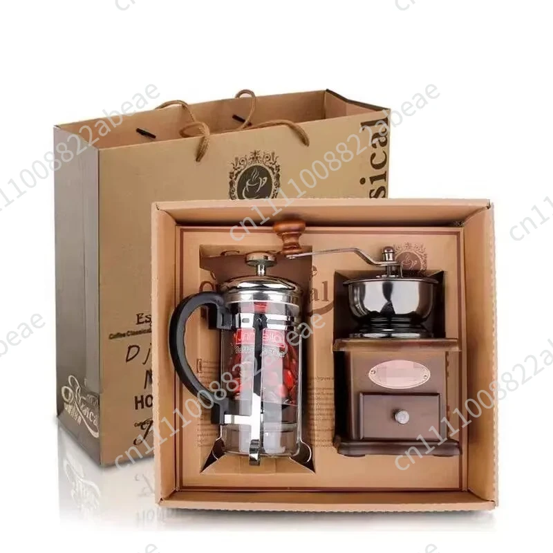 Vintage Hand Crank Coffee Maker Coffee Pot Set,Manual Coffee Grinder,French Press Pot Set,Coffee Appliances Gift Set