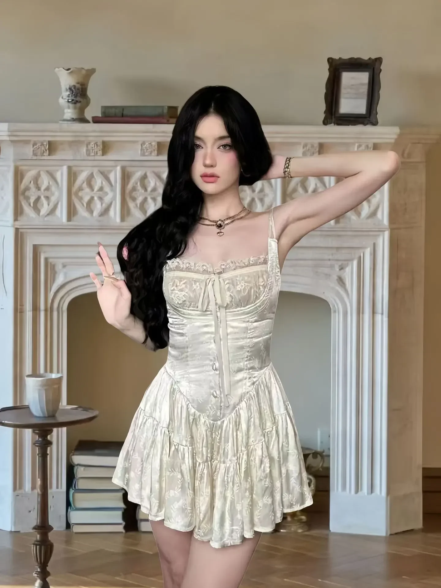 slim fit dress slacks Cassie Corset Floral Jacquard Party Skater Dress main image 1