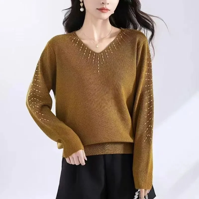 

Весенняя женская мода, большой размер 4XL, вязаные топы, корейский женский однотонный свободный пуловер, свитер, осеннее женское трикотажное пальто с v-образным вырезом
