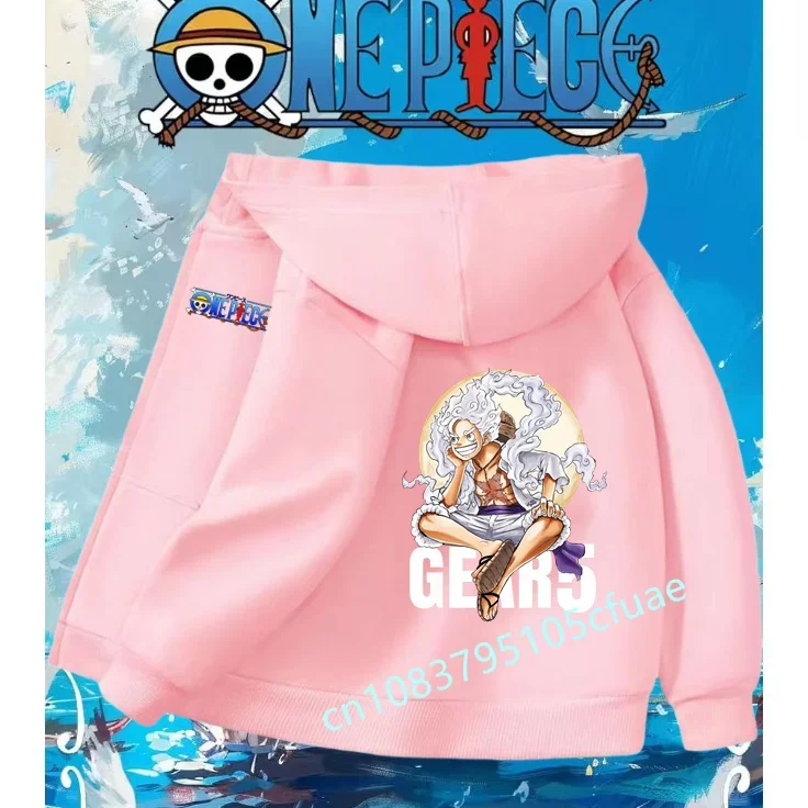 Een Stuk Luffy Gear 5 Jongen Rits Hoodie Cartoon Japan Stijl Anime Meisje Sweatshirt + Broek 2025, Nieuwe Mode Kinderen jassen Jas